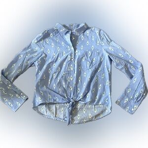 J.crew Blue Ikat Print Tie Knot Button Up Shirt Size Medium